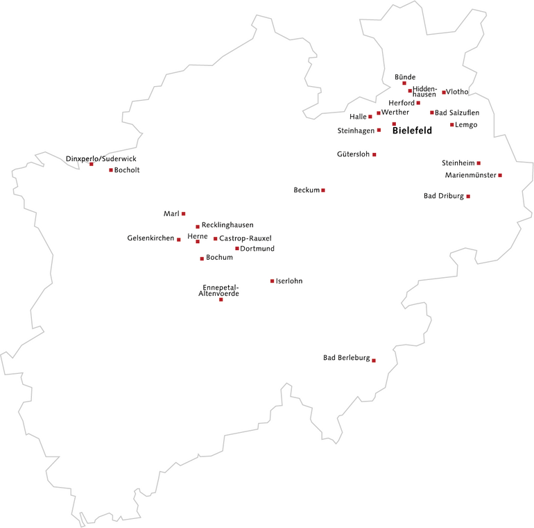 Johanneswerk'in yaşlılara yardım yerlerini gösteren NRW haritası